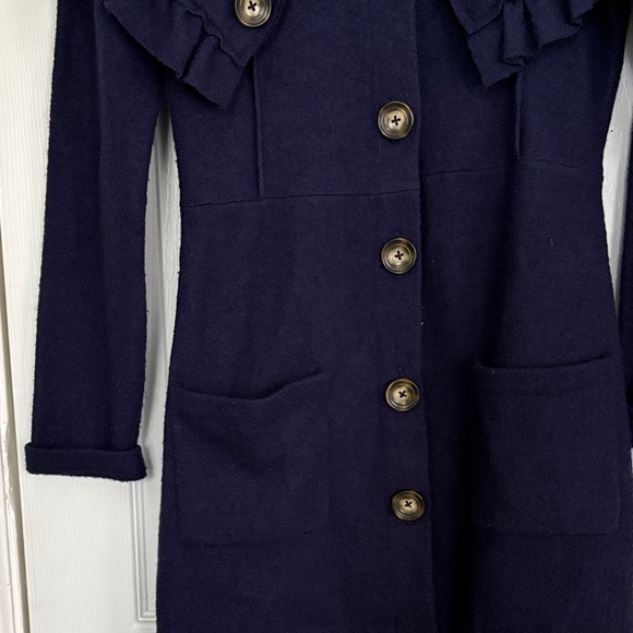 Navy Ruffled Button-Up Coat - Picture 3 of 7